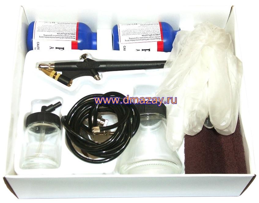 Набор Perma Fin Air Cure Gun Finish Kit Satin Black 15301 с аэрографом для окраски металлических частей огнестрельного и пневматического оружия, цвет черный сатин